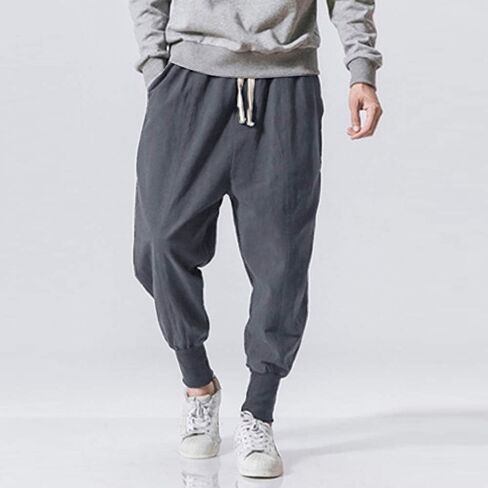 Pengfei Mens Linen Harem Pants Lightweight Drawstring Elastic Waist Baggy Joggers Casual Cargo Sweatpants Pant in Saudi Arabia