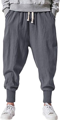 Pengfei Mens Linen Harem Pants Lightweight Drawstring Elastic Waist Baggy Joggers Casual Cargo Sweatpants Pant in Saudi Arabia
