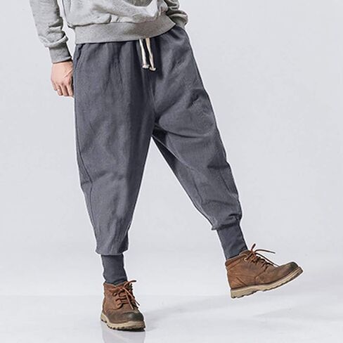 Pengfei Mens Linen Harem Pants Lightweight Drawstring Elastic Waist Baggy Joggers Casual Cargo Sweatpants Pant in Saudi Arabia