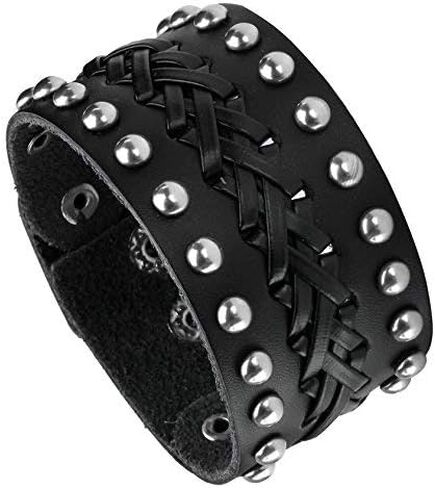 MILAKOO Wide PU Leather Mens Bangle Cuff Bracelet, Punk Rock, Fits 7" to 8.5" in Saudi Arabia