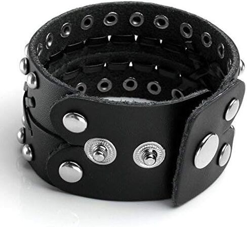 MILAKOO Wide PU Leather Mens Bangle Cuff Bracelet, Punk Rock, Fits 7" to 8.5" in Saudi Arabia