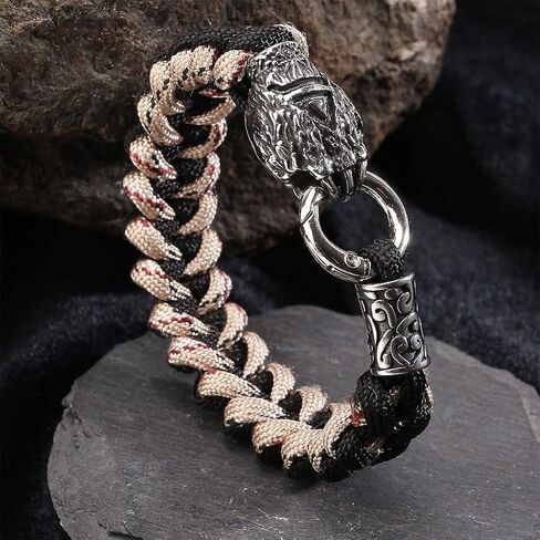 JKLDZ Viking Braided Paracord Bracelet, Vintage Stainless Steel Norse Mythology Totem Amulet Jewelry, Men Wristband Cuff Bangle (Color : Dragon, Size : 21 cm) in Saudi Arabia