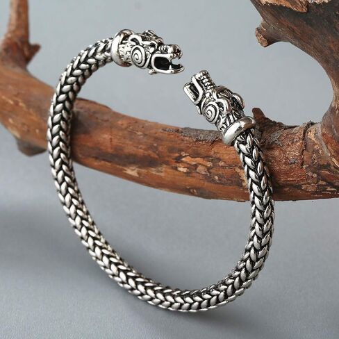 AILUOR Men's Double Head Dragon Bracelet, Norse Viking Adjustable Stainless Steel Gold Sliver Cuff Cool Polished Twisted Arm Ring Cable Bangles Pagan Jewelry in Saudi Arabia
