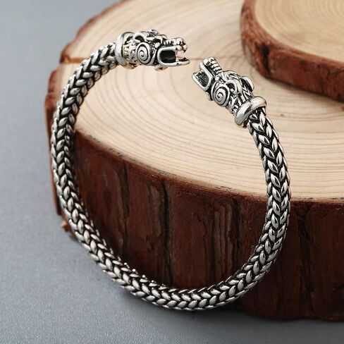 AILUOR Men's Double Head Dragon Bracelet, Norse Viking Adjustable Stainless Steel Gold Sliver Cuff Cool Polished Twisted Arm Ring Cable Bangles Pagan Jewelry in Saudi Arabia