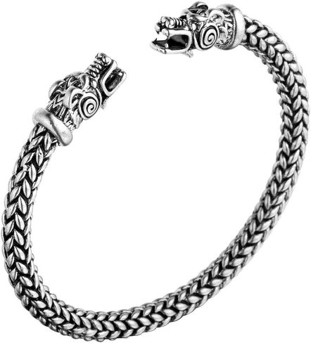 AILUOR Men's Double Head Dragon Bracelet, Norse Viking Adjustable Stainless Steel Gold Sliver Cuff Cool Polished Twisted Arm Ring Cable Bangles Pagan Jewelry in Saudi Arabia