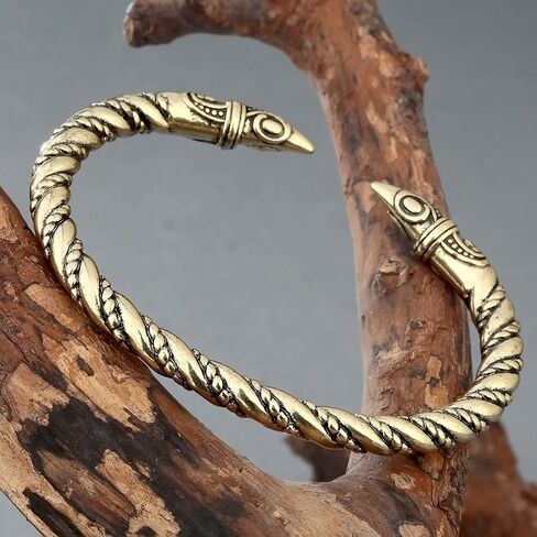AILUOR Men's Double Head Dragon Bracelet, Norse Viking Adjustable Stainless Steel Gold Sliver Cuff Cool Polished Twisted Arm Ring Cable Bangles Pagan Jewelry in Saudi Arabia