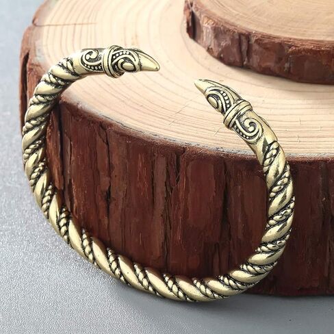 AILUOR Men's Double Head Dragon Bracelet, Norse Viking Adjustable Stainless Steel Gold Sliver Cuff Cool Polished Twisted Arm Ring Cable Bangles Pagan Jewelry in Saudi Arabia