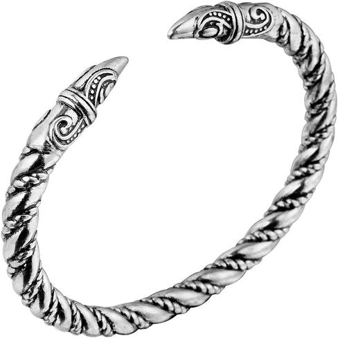 AILUOR Men's Double Head Dragon Bracelet, Norse Viking Adjustable Stainless Steel Gold Sliver Cuff Cool Polished Twisted Arm Ring Cable Bangles Pagan Jewelry in Saudi Arabia