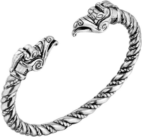 AILUOR Men's Double Head Dragon Bracelet, Norse Viking Adjustable Stainless Steel Gold Sliver Cuff Cool Polished Twisted Arm Ring Cable Bangles Pagan Jewelry in Kuwait