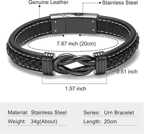 shajwo Cremation Urn Bracelet for Ashes Jewelry for Women Men Infinity Memorial Keepsake Cuff Bangle Leather Bracelet in Saudi Arabia