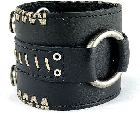 Leather Cuff Bracelet Full Grain Metal Rock Punk Biker Wide Wristband Adjustable For Men and Women by Anthology Gear in Kuwait