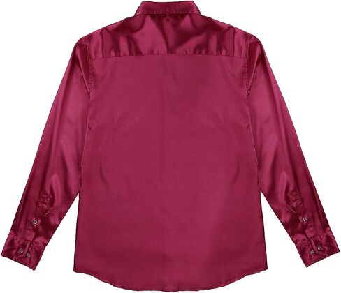 QinCiao Men's Satin Luxury Dress Shirts Silk Smooth Tuxedo Shirt Slim Fit Party Casual Shirt Wine Red Medium in Saudi Arabia