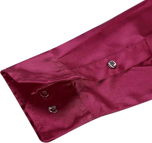 QinCiao Men's Satin Luxury Dress Shirts Silk Smooth Tuxedo Shirt Slim Fit Party Casual Shirt Wine Red Medium in Saudi Arabia