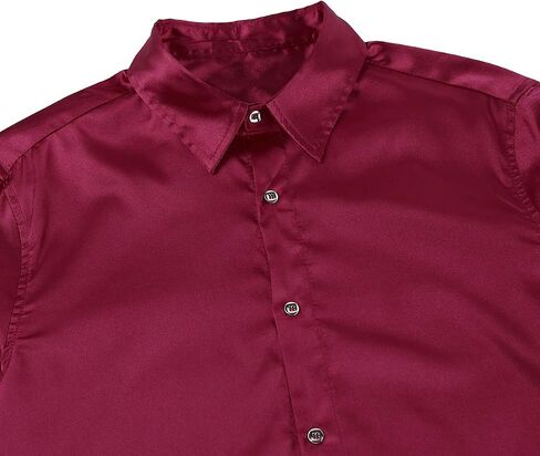 QinCiao Men's Satin Luxury Dress Shirts Silk Smooth Tuxedo Shirt Slim Fit Party Casual Shirt Wine Red Medium in Saudi Arabia