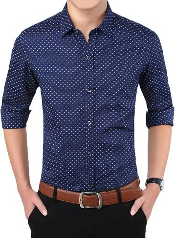 XTAPAN Men's Long Short Sleeve Casual Slim Fit Cotton Fashion Button Down Dress Shirt in Kuwait