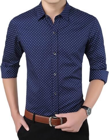 XTAPAN Men's Long Short Sleeve Casual Slim Fit Cotton Fashion Button Down Dress Shirt in Kuwait