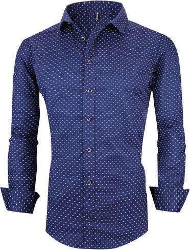 XTAPAN Men's Long Short Sleeve Casual Slim Fit Cotton Fashion Button Down Dress Shirt in Kuwait