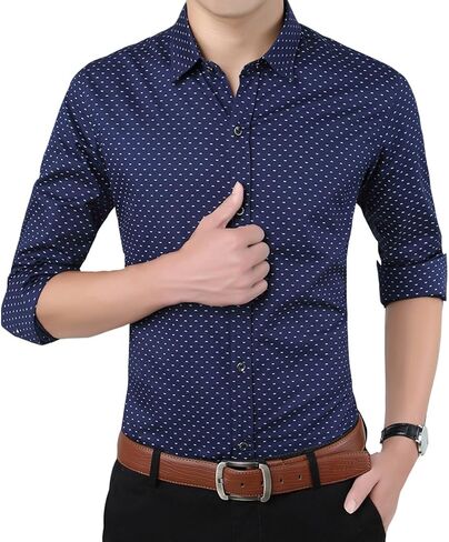 XTAPAN Men's Long Short Sleeve Casual Slim Fit Cotton Fashion Button Down Dress Shirt in Kuwait