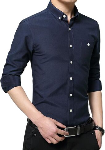 XTAPAN Men's Long Short Sleeve Casual Slim Fit Cotton Fashion Button Down Dress Shirt in Kuwait