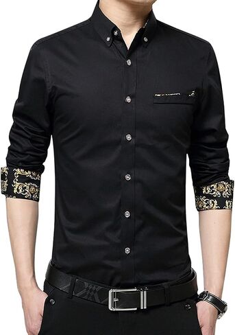 XTAPAN Men's Long Short Sleeve Casual Slim Fit Cotton Fashion Button Down Dress Shirt in Kuwait