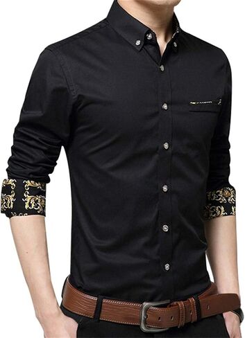 XTAPAN Men's Long Short Sleeve Casual Slim Fit Cotton Fashion Button Down Dress Shirt in Kuwait