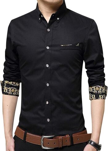XTAPAN Men's Long Short Sleeve Casual Slim Fit Cotton Fashion Button Down Dress Shirt in Kuwait