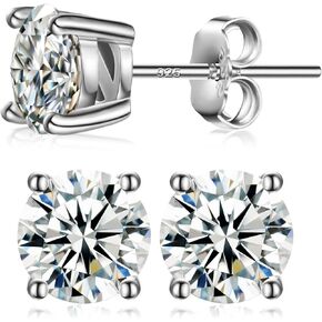 Moissanite Stud Earrings, 0.2CT-8.0CT a Pair Hypoallergenic Earrings D Color VVS1 Clarity Brilliant Round Cut Lab Created Moissanite Diamond Earrings 18K White Yellow Gold Plated S925 Sterling Silver Diamond Stud Earrings Valentines Day Valentines Day Gif