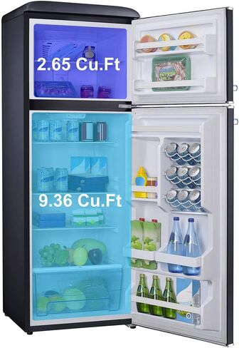 Galanz GLR12TBEEFR Refrigerator, Dual Door Fridge, Retro Blue, 12.0 Cu Ft & GLCMKZ11BER10 Retro Countertop Microwave Oven with Auto Cook & Reheat, 1.1 cu ft, Blue in Saudi Arabia