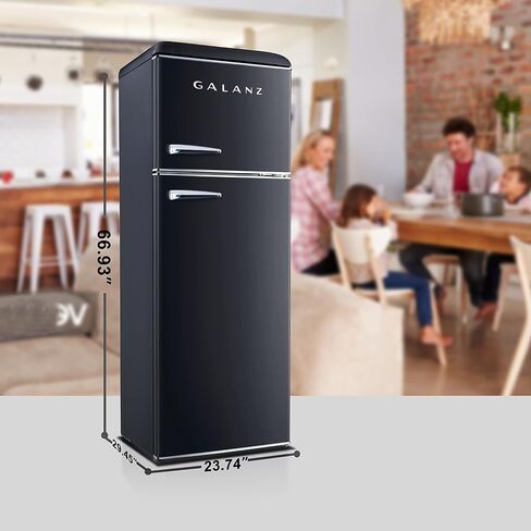 Galanz GLR12TBEEFR Refrigerator, Dual Door Fridge, Retro Blue, 12.0 Cu Ft & GLCMKZ11BER10 Retro Countertop Microwave Oven with Auto Cook & Reheat, 1.1 cu ft, Blue in Saudi Arabia