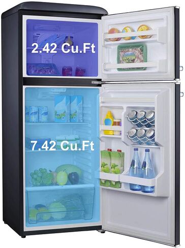 Galanz GLR12TBEEFR Refrigerator, Dual Door Fridge, Retro Blue, 12.0 Cu Ft & GLCMKZ11BER10 Retro Countertop Microwave Oven with Auto Cook & Reheat, 1.1 cu ft, Blue in Saudi Arabia