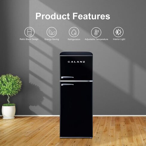 Galanz GLR12TBEEFR Refrigerator, Dual Door Fridge, Retro Blue, 12.0 Cu Ft & GLCMKZ11BER10 Retro Countertop Microwave Oven with Auto Cook & Reheat, 1.1 cu ft, Blue in Saudi Arabia