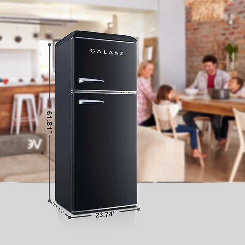 Galanz GLR12TBEEFR Refrigerator, Dual Door Fridge, Retro Blue, 12.0 Cu Ft & GLCMKZ11BER10 Retro Countertop Microwave Oven with Auto Cook & Reheat, 1.1 cu ft, Blue in Saudi Arabia