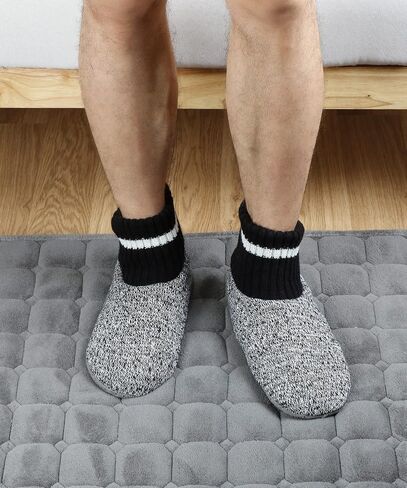 DICUIRD Slipper Socks for Mens,Fuzzy Sherpa Lined Socks with Soft Soles,Cozy Warm House Indoor Booties with Non Slip Bottoms, Mens Winter Christmas Gifts in Saudi Arabia