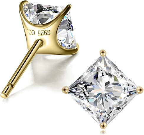 "STUNNING FLAME"18K Gold Plated Sterling Silver Princess Cut Cubic Zirconia Stud Earrings for men women in Saudi Arabia