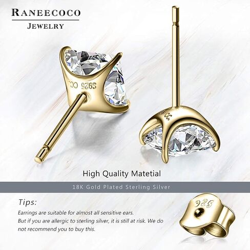 "STUNNING FLAME"18K Gold Plated Sterling Silver Princess Cut Cubic Zirconia Stud Earrings for men women in Saudi Arabia