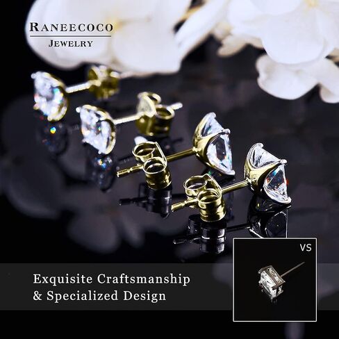 "STUNNING FLAME"18K Gold Plated Sterling Silver Princess Cut Cubic Zirconia Stud Earrings for men women in Saudi Arabia