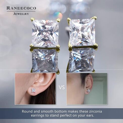 "STUNNING FLAME"18K Gold Plated Sterling Silver Princess Cut Cubic Zirconia Stud Earrings for men women in Saudi Arabia