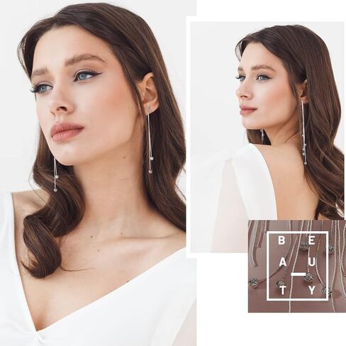 4 Pairs Long Tassel Dangle Drop Earrings Metal Chain Earrings Fake Crystal Pearl Rhinestone Earrings Wedding Formal Jewelry in Saudi Arabia