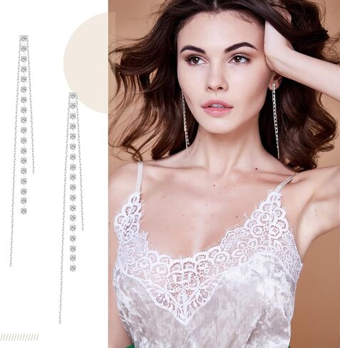 4 Pairs Long Tassel Dangle Drop Earrings Metal Chain Earrings Fake Crystal Pearl Rhinestone Earrings Wedding Formal Jewelry in Saudi Arabia