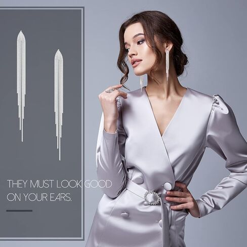 4 Pairs Long Tassel Dangle Drop Earrings Metal Chain Earrings Fake Crystal Pearl Rhinestone Earrings Wedding Formal Jewelry in Saudi Arabia