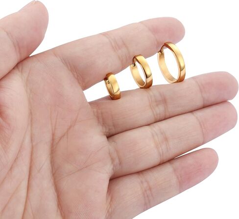 Jstyle 3Pairs Stainless Steel Mens Womens Hoop Earrings Huggie Ear Piercings Hypoallergenic 12/16/20mm in Kuwait