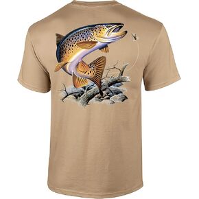 Fishing Brown Trout Adult Short Sleeve Tee Shirt Sports Gray in Saudi Arabia