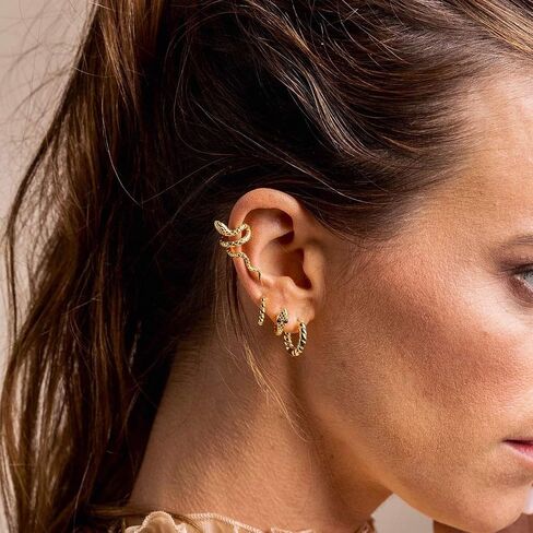Mevecco Gold Ear Cuff Earring 18K Gold Plated Non Pierced Ear Cartilage Clip on Wrap Hoop Tiny Chunky Blod Thick Simple Minimalist Handmade Delicate Hypoallergenic Ear Cuff Fake Earrings Women Gift in Saudi Arabia