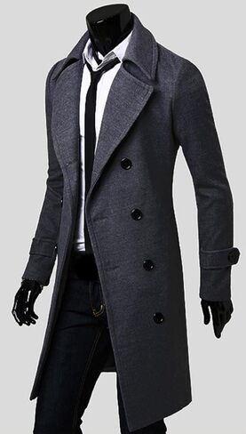 WSLCN Mens Winter Trench Coat Long Jacket Double Breasted Overcoat in Kuwait