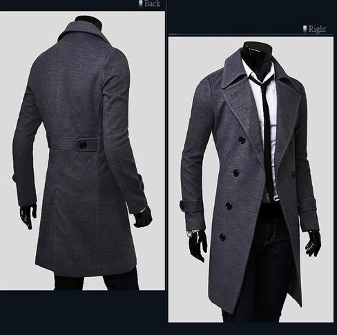 WSLCN Mens Winter Trench Coat Long Jacket Double Breasted Overcoat in Kuwait