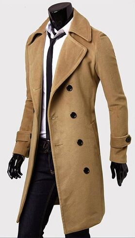 WSLCN Mens Winter Trench Coat Long Jacket Double Breasted Overcoat in Kuwait