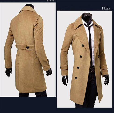 WSLCN Mens Winter Trench Coat Long Jacket Double Breasted Overcoat in Kuwait