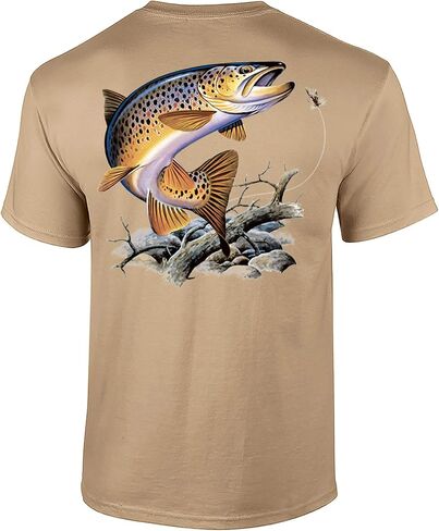 Fishing Brown Trout Adult Short Sleeve Tee Shirt Sports Gray in Saudi Arabia