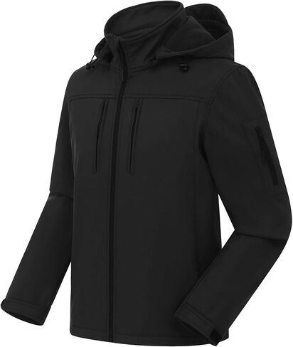 CREATMO US Men's Softshell Military Jacket With Removable Hood, Fleece Lined and Water Repellent Outdoor Reflective Coat in Saudi Arabia