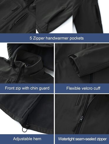 CREATMO US Men's Softshell Military Jacket With Removable Hood, Fleece Lined and Water Repellent Outdoor Reflective Coat in Saudi Arabia